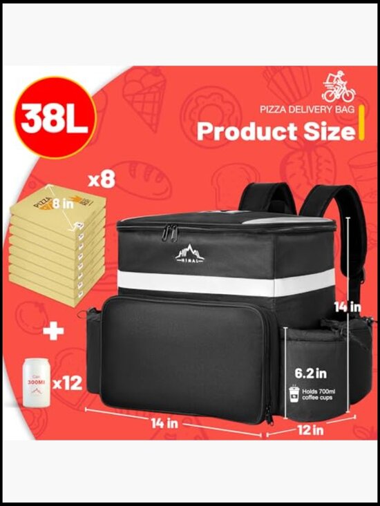 Insulated Pizza Delivery Backpack Large Hot Cold Food Bag Reflective